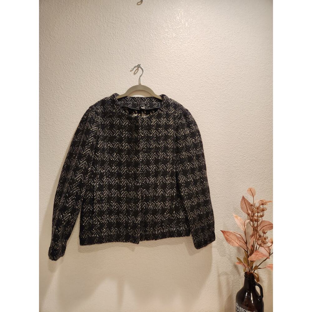 J.Crew Collection Wool Tweed Zip Jacket Black White Size 8 Classic Chic‎